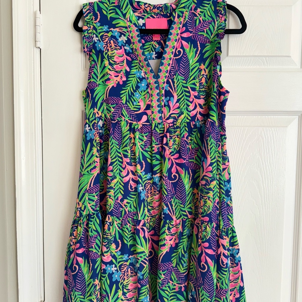 Lilly Pulitzer Green and Purple Sleeveless V-Neck Sundress size M worn once!!